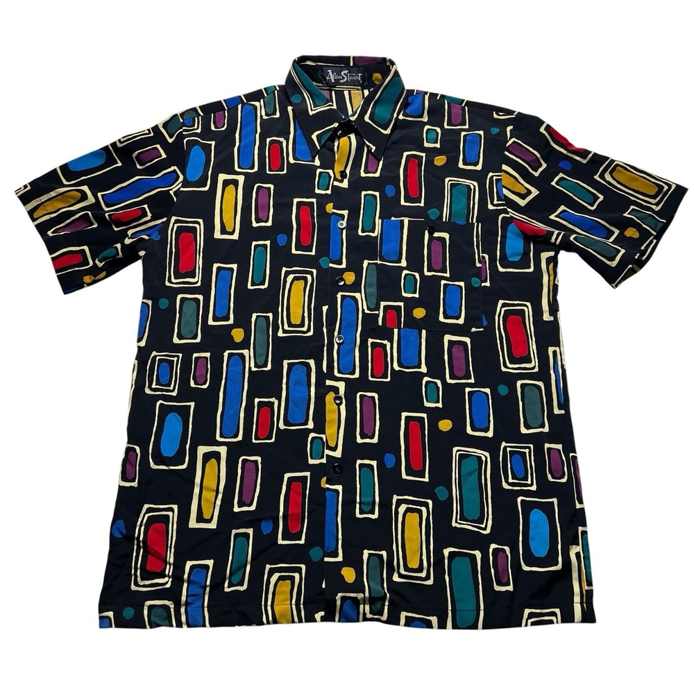 Vintage Alan Stuart Mens M Abstract Geometric Button Up Shirt 80s 90s